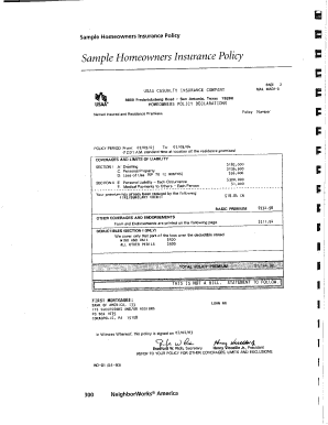 Sample Homeowners Insurance Policy PDF  Form