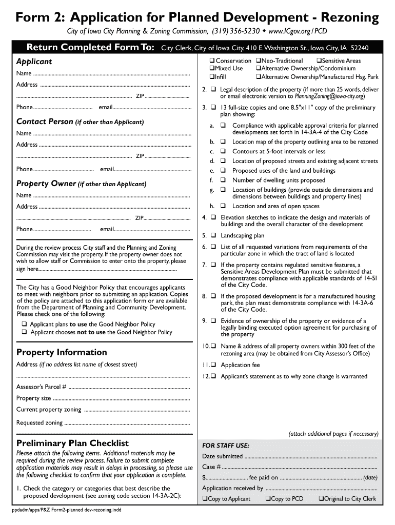 Form 2 Application for Planned Development  Rezoning  Icgov