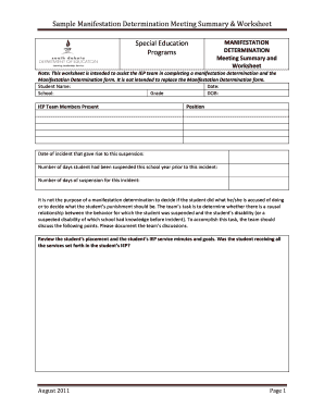Get and Sign Manifestation Determination Worksheet  Form