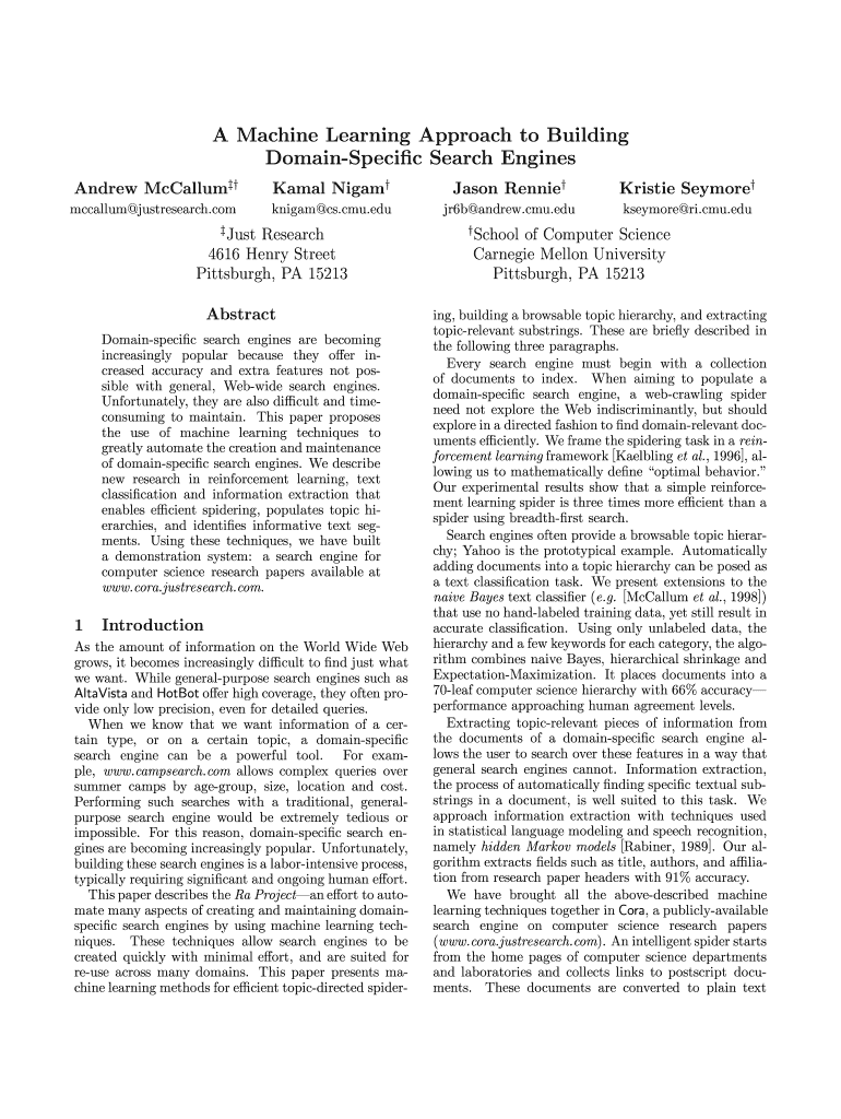 A Machine Learning Approach to Building Domain Specific CiteSeer  Form