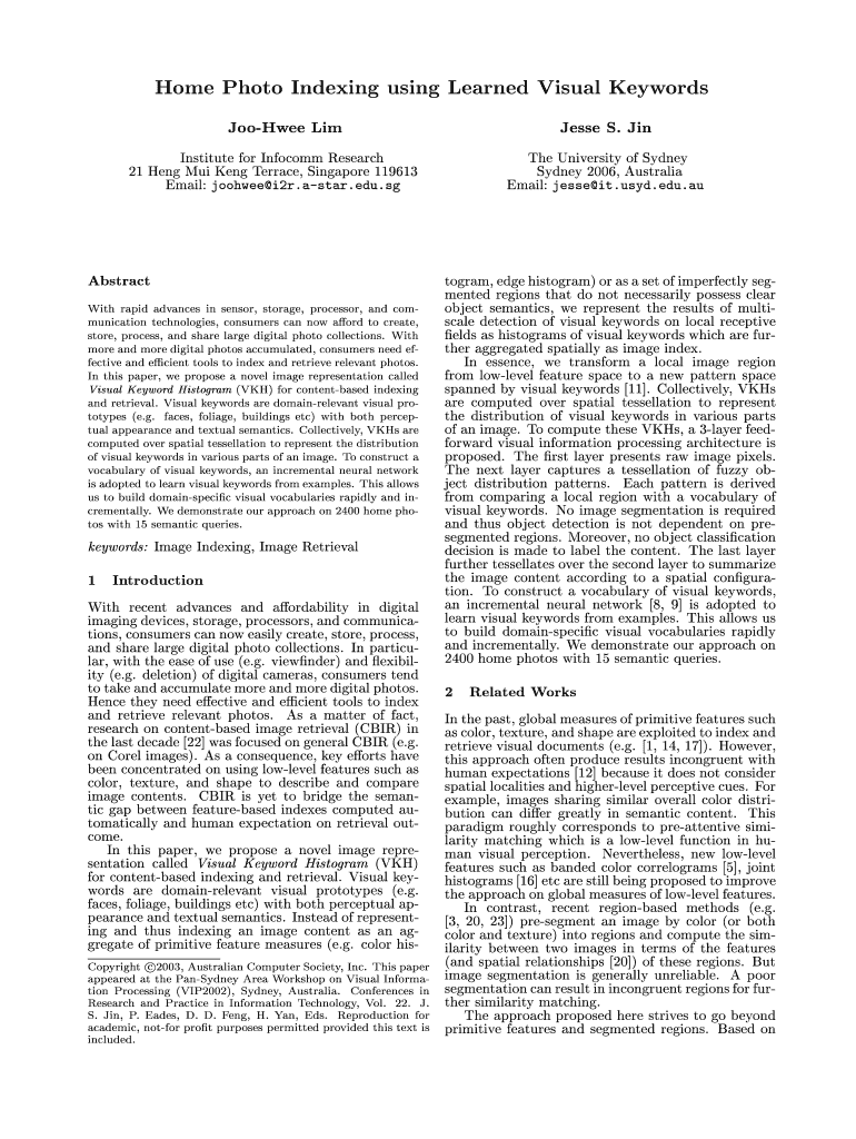 Home Photo Indexing Using Learned Visual Keywords Joo Hwee  Form
