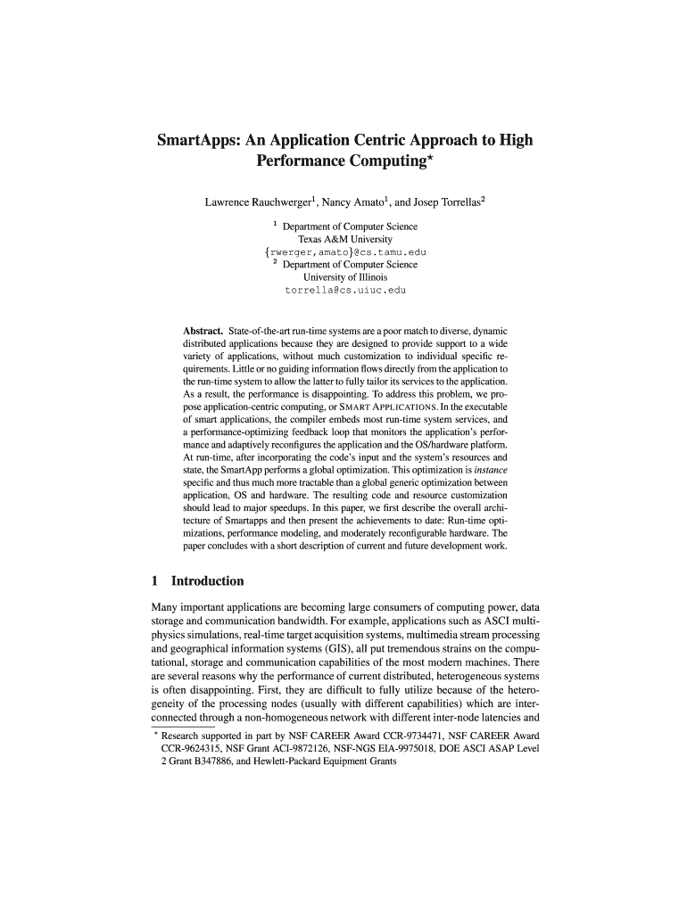 SmartApps an Application Centric Approach to High Performance