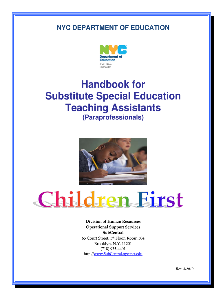 Get and Sign Nyc Doe Paraprofessional Handbook 2010-2022 Form