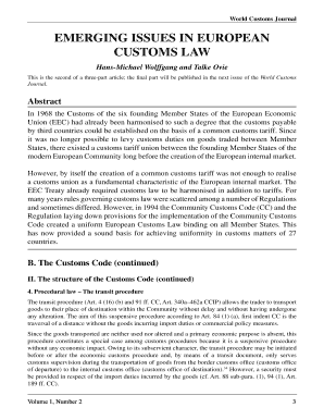 Emerging Issues in European Customs Law World Customs Journal Worldcustomsjournal  Form