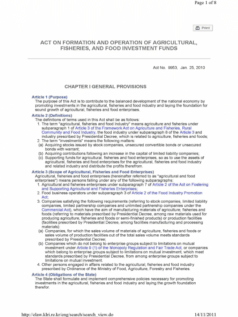 ACT on FORMATION and OPERATION of Faolex Faolex Fao