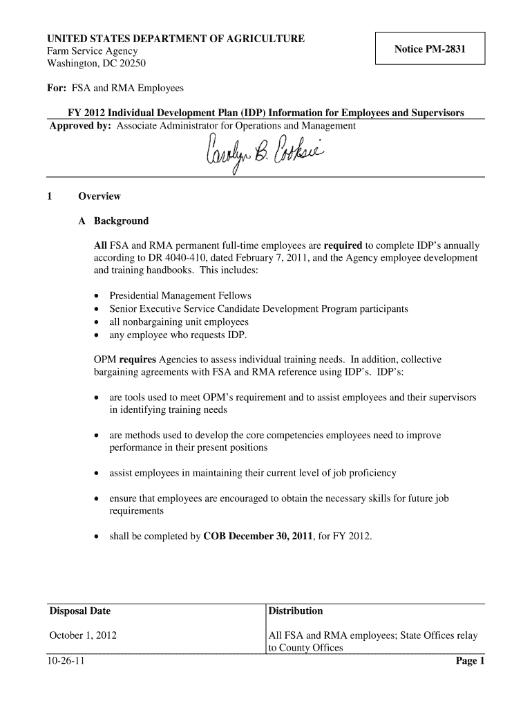 UNITED STATES DEPARTMENT of AGRICULTURE Farm Service Agency Washington, DC 20250 for FSA and RMA Employees Fsa Usda  Form