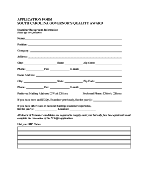 Examiner Application South Carolina Quality Forum  Form