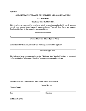 FORM #4 OKLAHOMA STATE BOARD of PODIATRIC MEDICAL Okpodiatrists