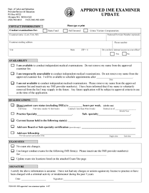 F245 051 000 Approved IME Examiner Update Lni Wa  Form