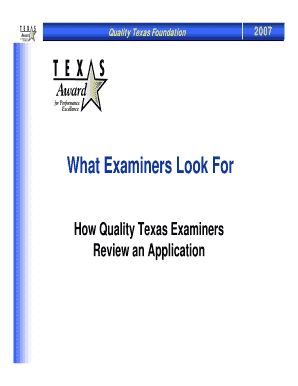 What Examiners Look for Quality Texas Texas Quality  Form