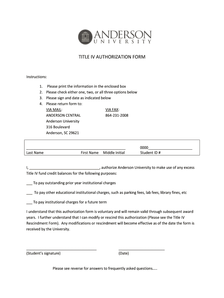 TITLE IV AUTHORIZATION FORM