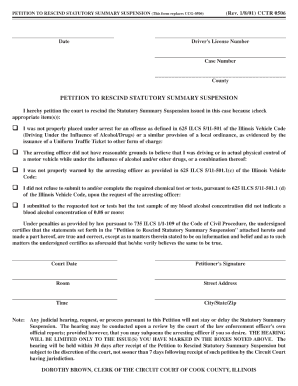 Rescind Statutory Summary Suspension  Form
