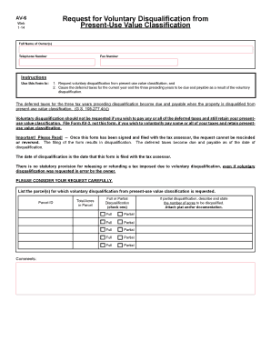 Request for Voluntary Disqualification from Present Use Value  Form