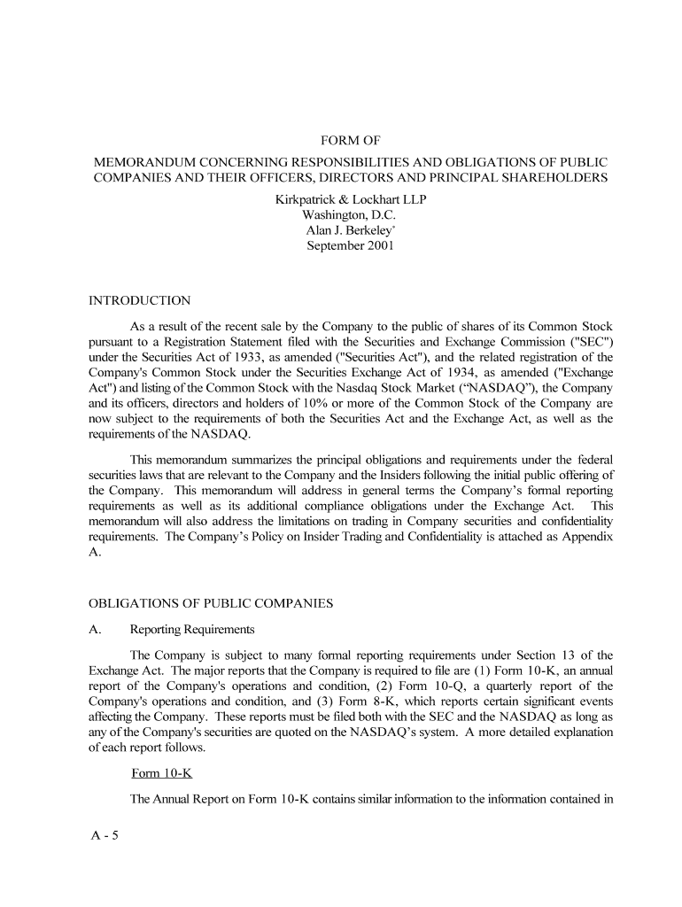 Form of Memorandum Concerning Responsibilities and ALI ABA Files Ali Aba