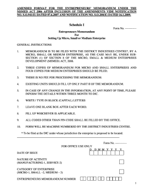 What is Amended Format for the Entrepreneurs Memorandum under the Msmed Act is