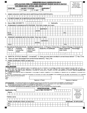 Unmarried Male Candidate Only for Indian Navy Office Use Only Form