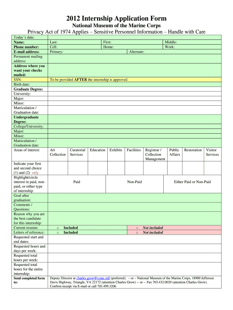 National Museum of the Marine Corps Internship Form