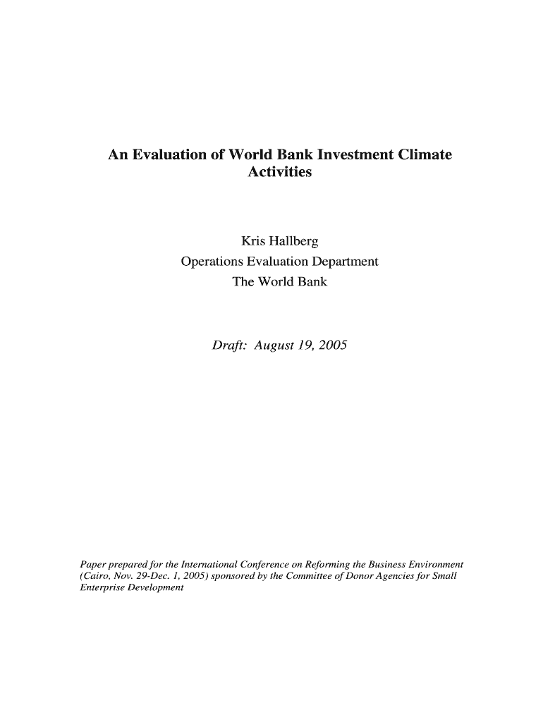 An Evaluation of World Bank Investment Climate Activities  Businessenvironment  Form