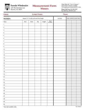  Blank Size Chart Template 2011
