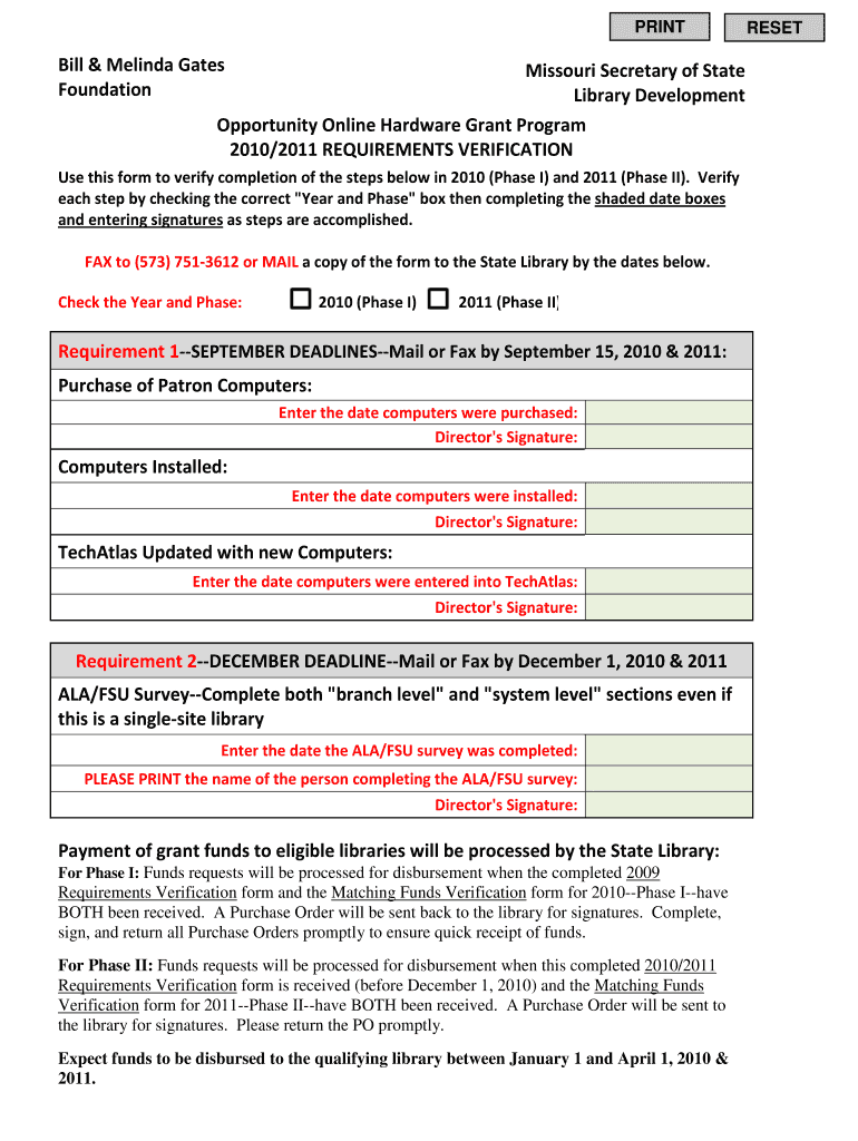 Bill &amp; Melinda Gates Foundation Missouri Secretary of State Library Sos Mo  Form