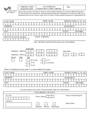 Library Card Application Form Enoch Pratt Library Prattlibrary