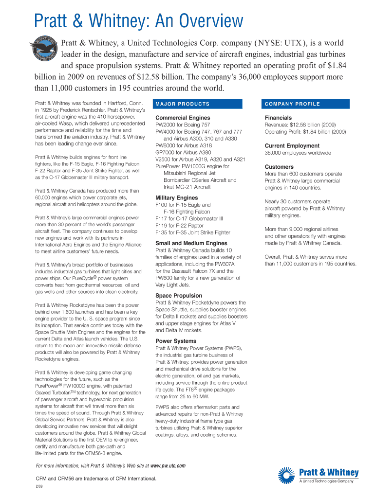 Pratt & Whitney an Overview  Engr Uconn  Form