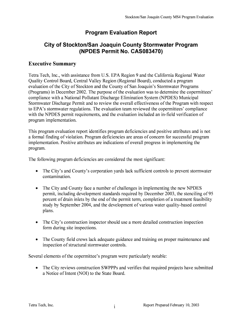 Program Evaluation Report City of Stockton San Joaquin County Epa  Form