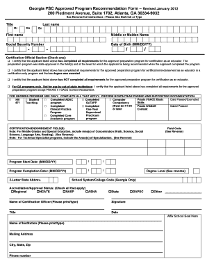 Ga Approved Program Recommendation Form