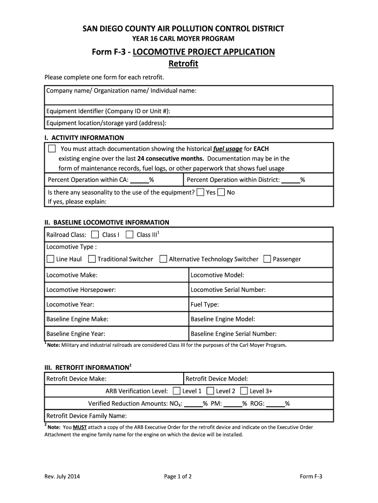 Form F 3 LOCOMOTIVE PROJECT APPLICATION Retrofit Sdapcd