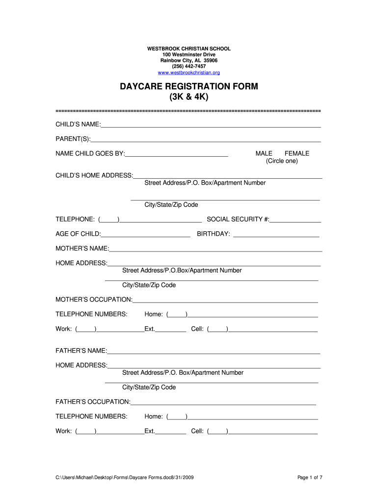  Printable Daycare Forms 2009-2024