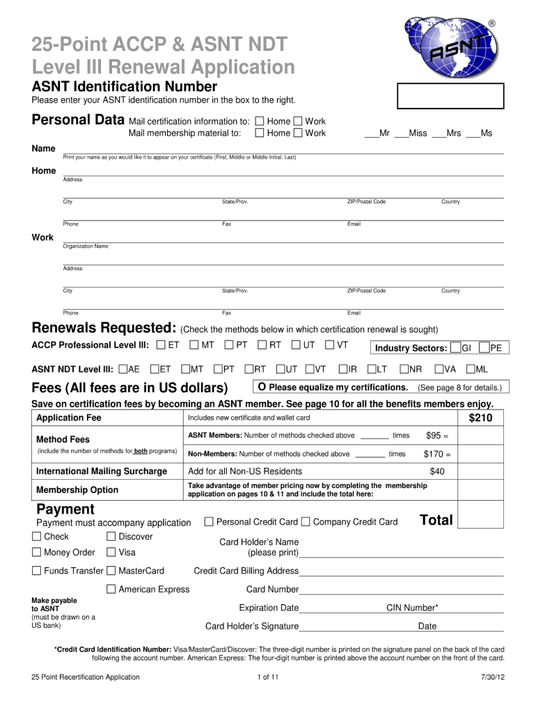 Asnt Iii Level Renewal  Form