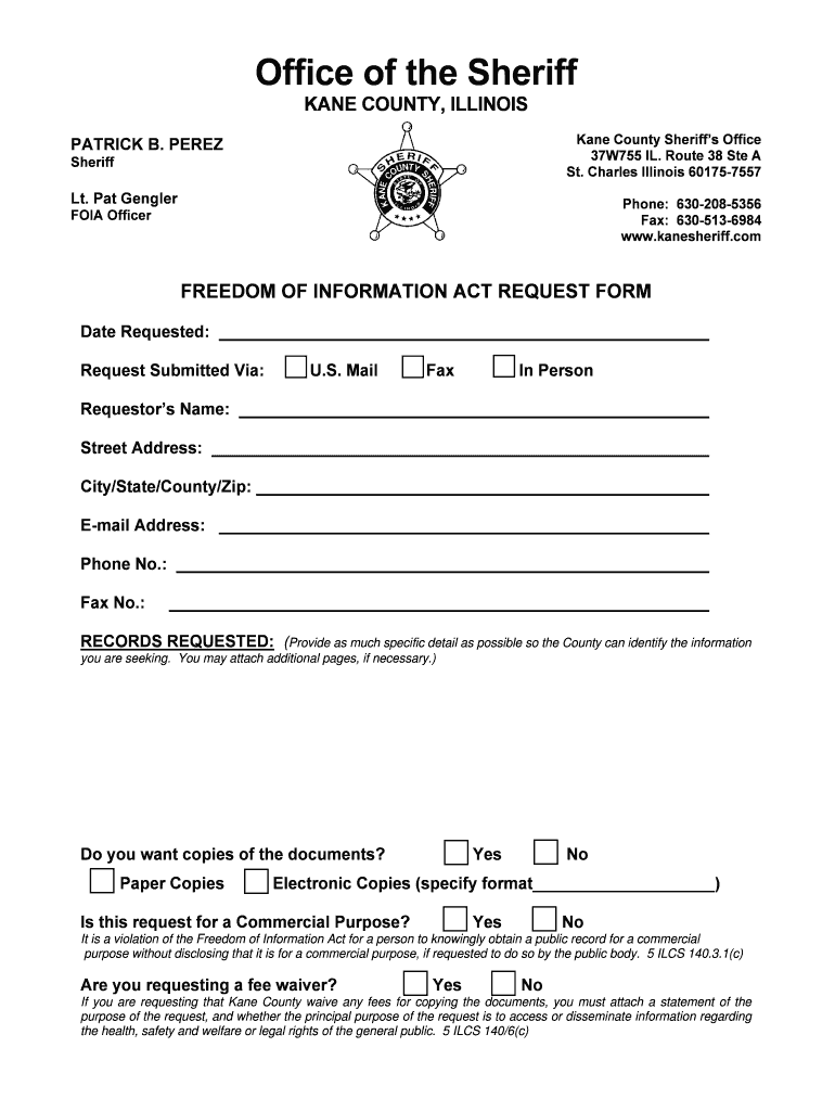 Kane County Sheriff&#039;s Office 37W755 IL  Form