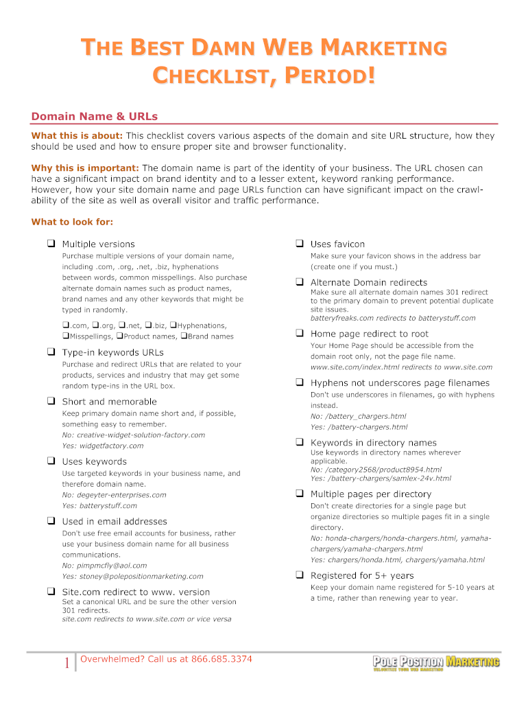 The Best Damn Web Marketing Checklist PDF Form