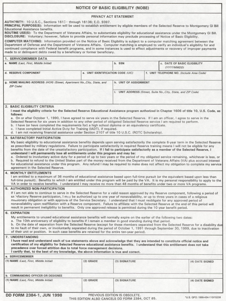  Dd Form 2384 1 1998-2024