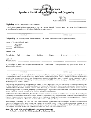 Contestant Eligibility Form Toastmasters