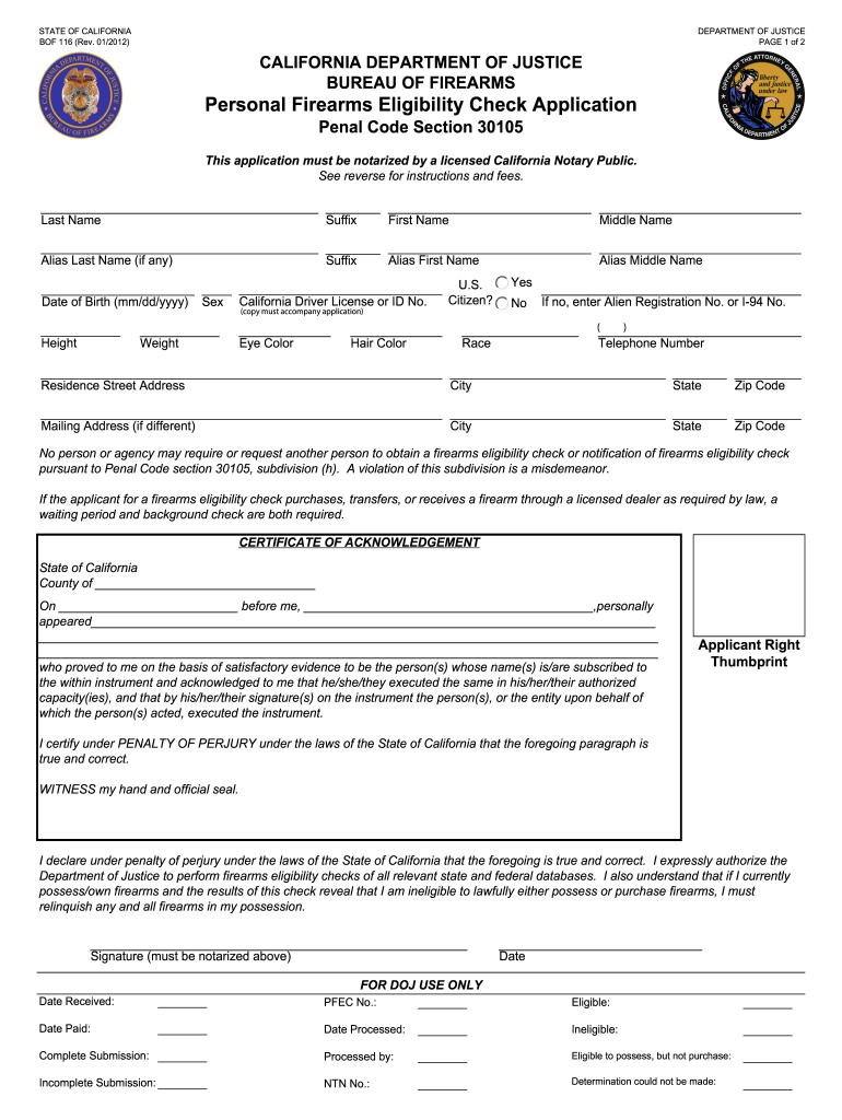  Doj Form Bof116 2016