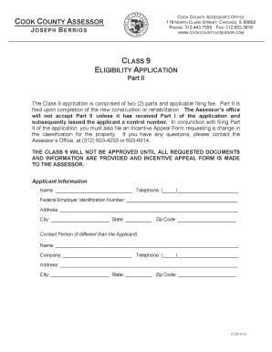 Cook County Assessor Class 9 Application Part Ii Form