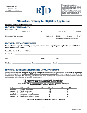 Rid Alternative Pathway  Form