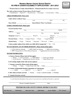 Pre K Counts Beaver County Pa Form