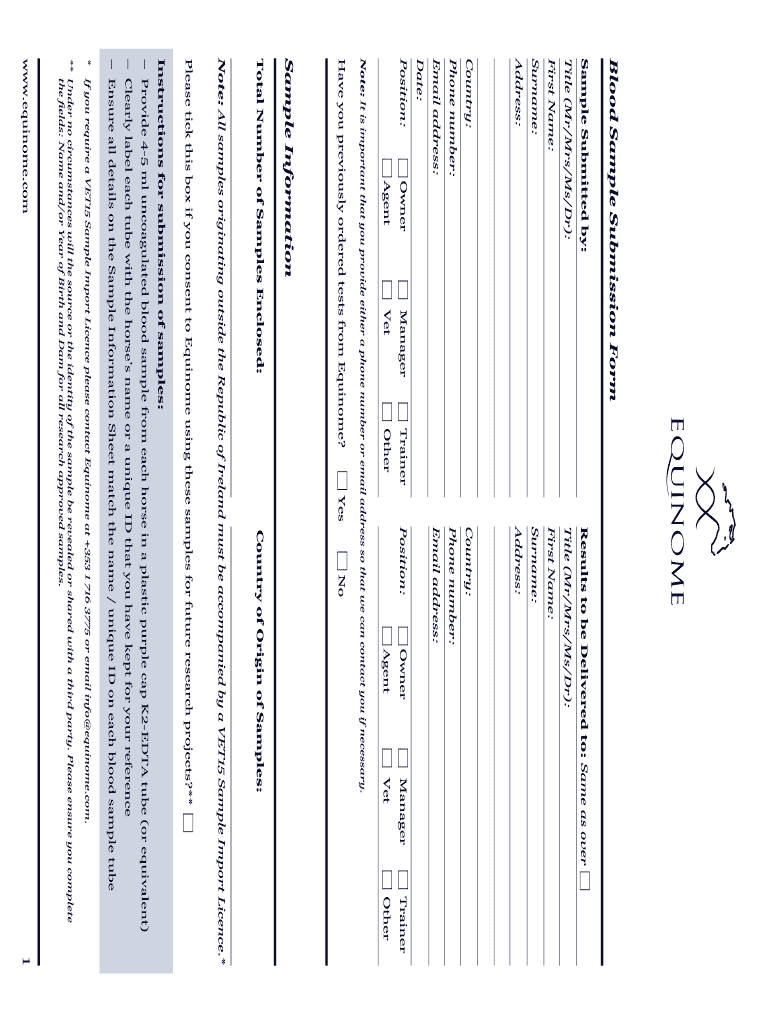 Blood Sample Submission Form Sample Information 1
