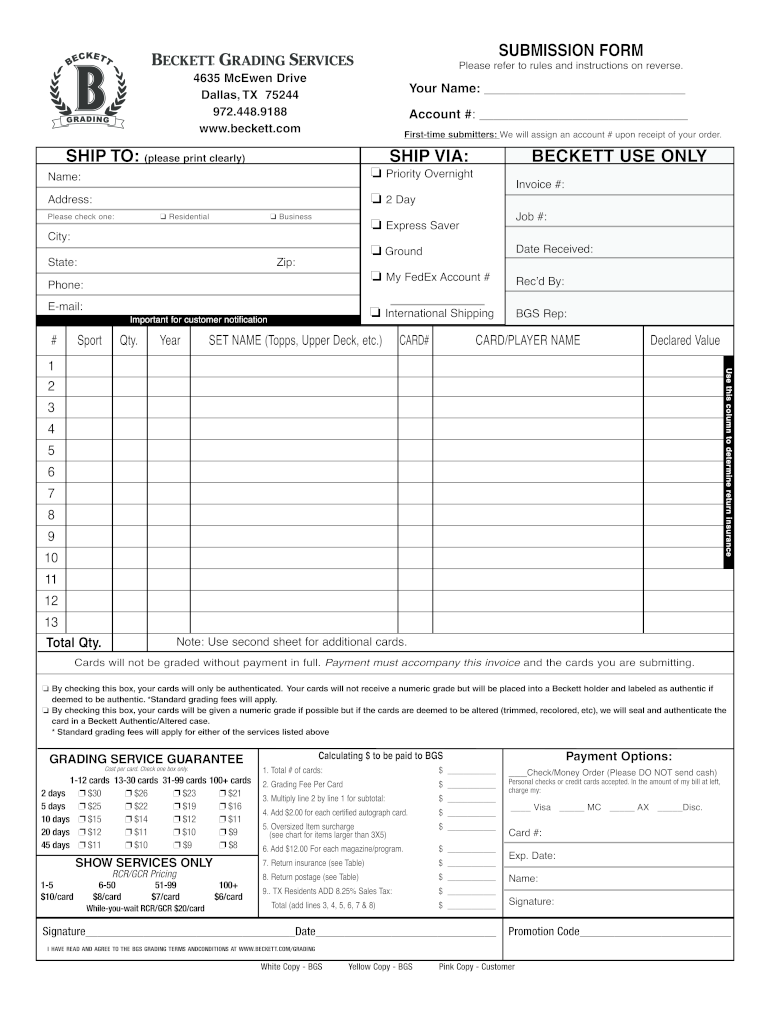 Get and Sign Beckett Grading Services  Form