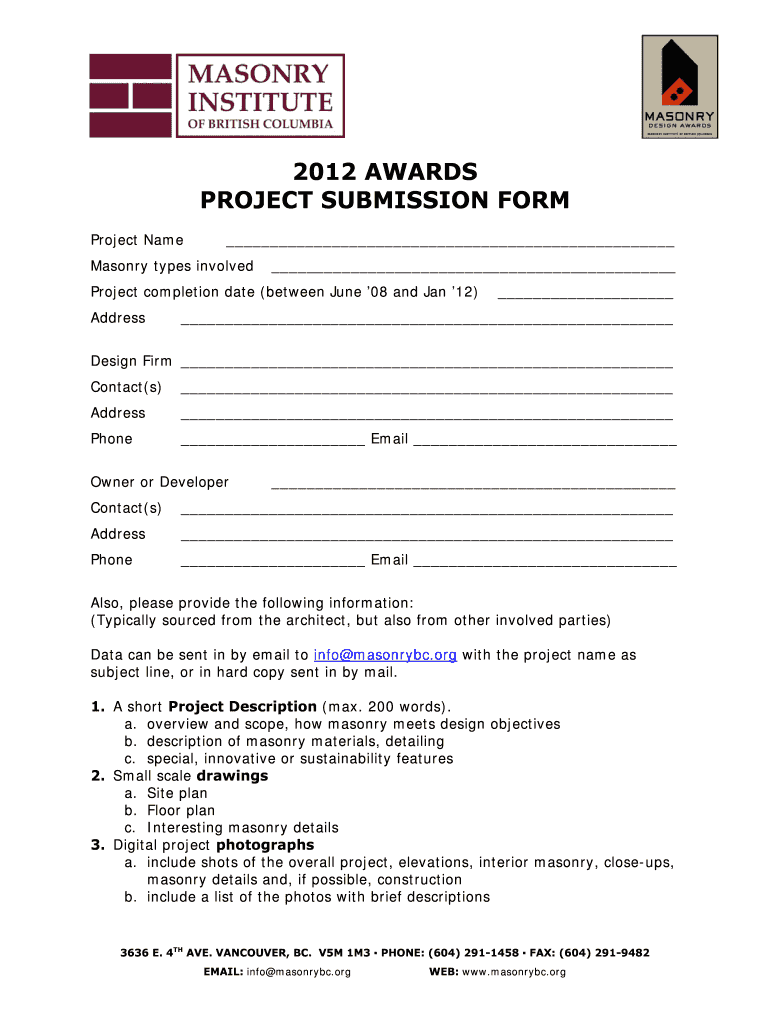 AWARDS PROJECT SUBMISSION FORM Masonrybc