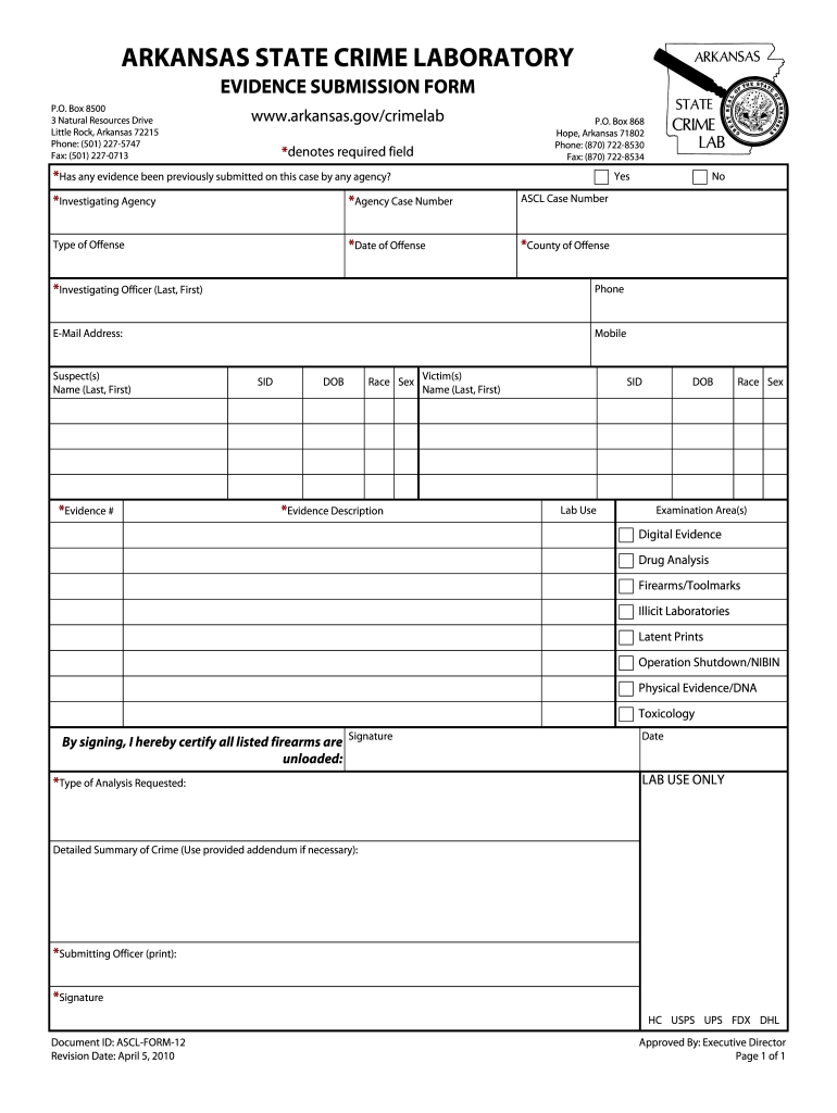  Arkansas State Crime Lab Forms 2010-2024