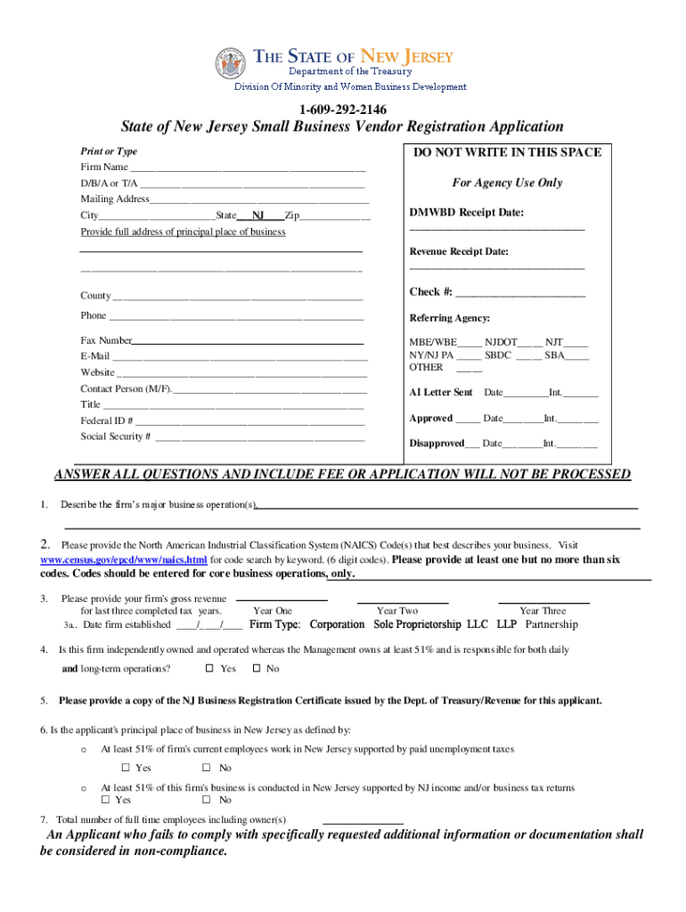 Get and Sign Typeable Form Nj State Small Business Vendor Registration
