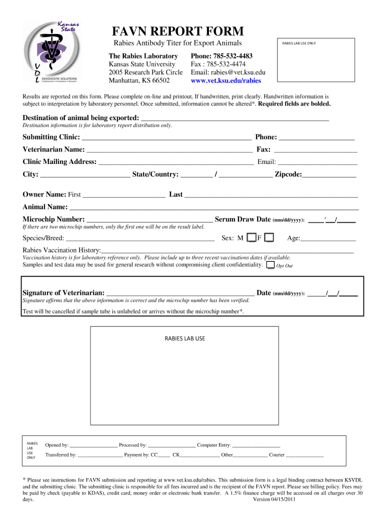  Kansas State University Rabies Form 2011-2024