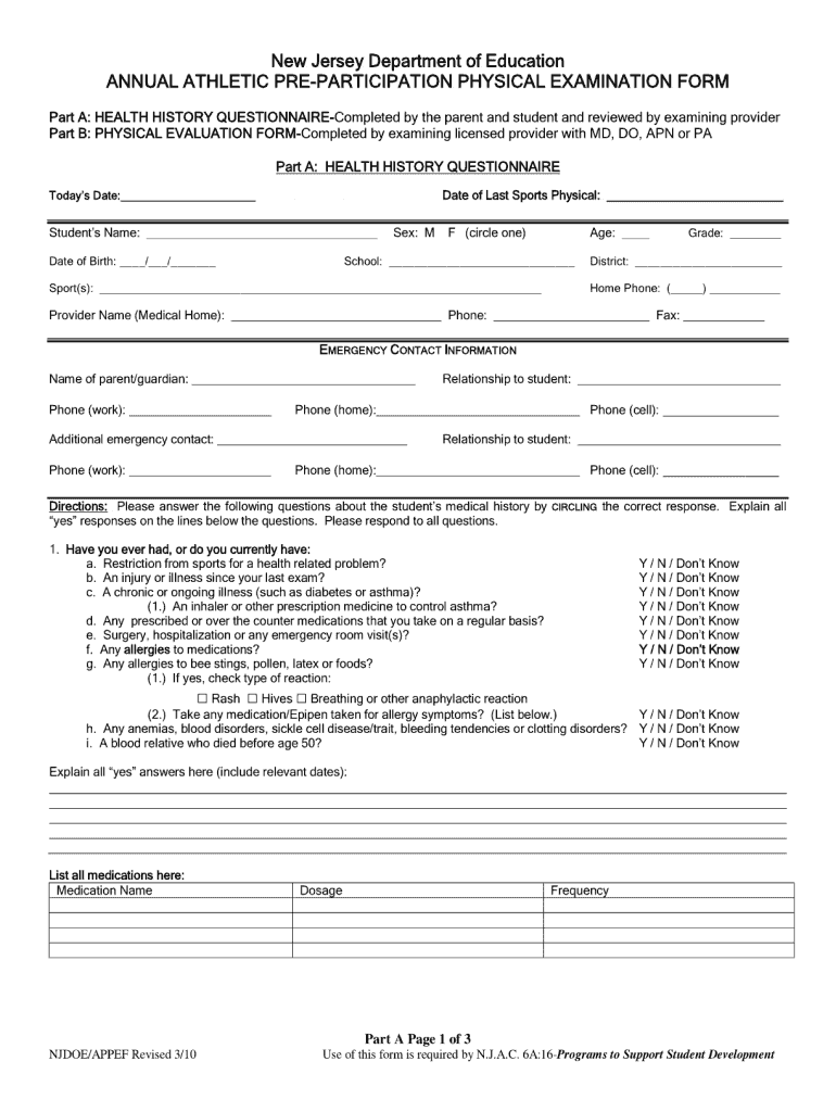 Physical Exam Blank Form