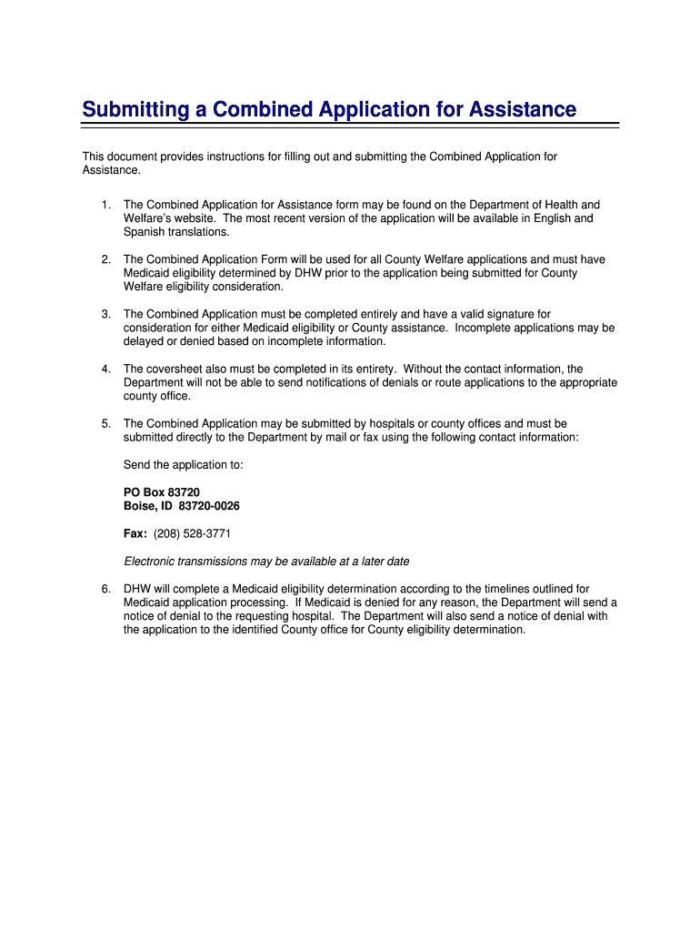 Submitting a Combined Application for Assistance Minidoka ID  Form