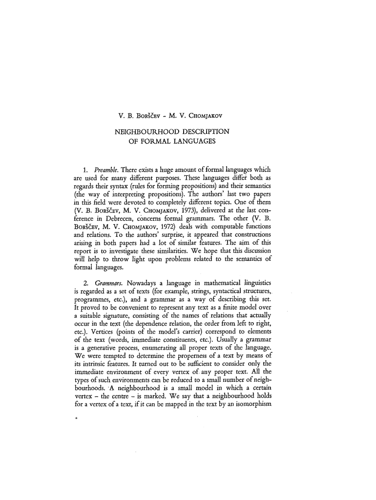 NEIGHBOURHOOD DESCRIPTION of FORMAL LANGUAGES Aclweb