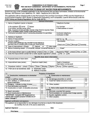 Application and Permit to Draw off Water from Impoundments Form