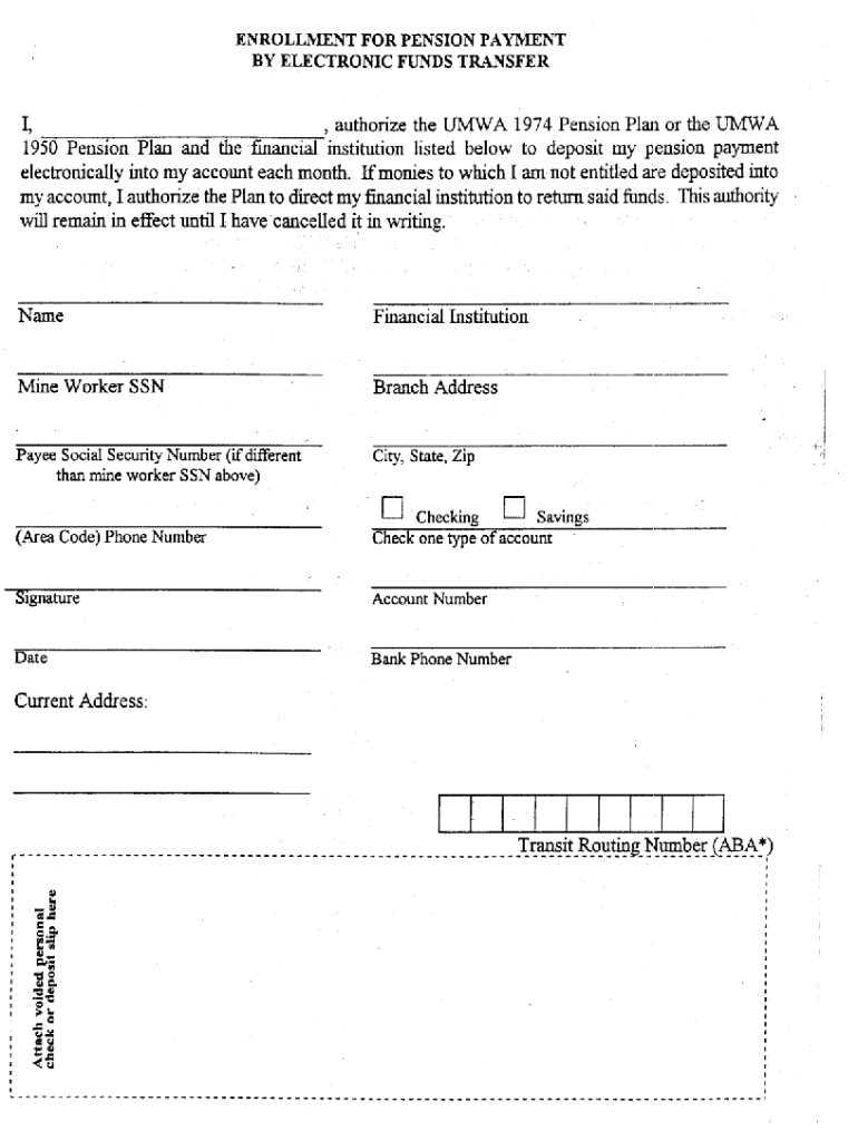 Umwa Pension Direct Deposit  Form